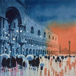 Palace Shower - Venice by Peter J Rodgers - Original Painting on Paper sized 20x20 inches. Available from Whitewall Galleries